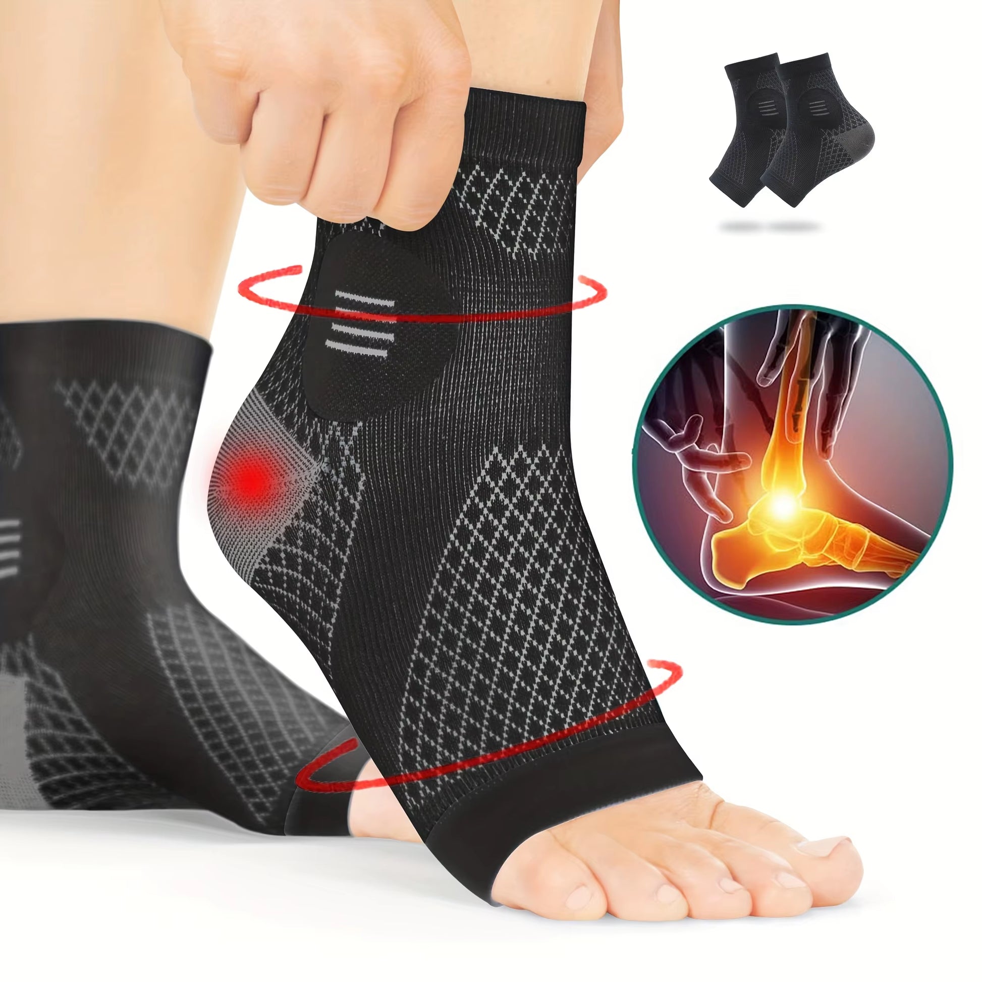 1Pair Ankle Compression Socks,Compression Foot Sleeves with Arch and Ankle Support,Open-Toe Design Neuropathy Socks