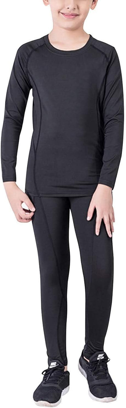 Boys Compression Sets Long Sleeve Shirts and Pant Set Base Layer Undershirt Compression Leggings Thermal Underwear