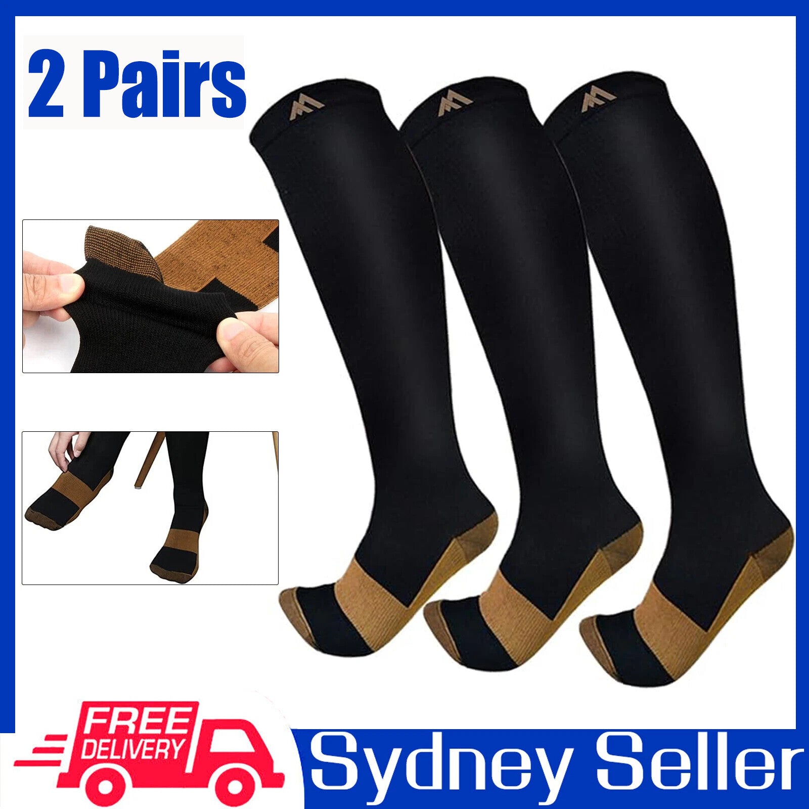 2 Pairs Copper Compression Socks Compression Socks for Women and Men Outdoor AU