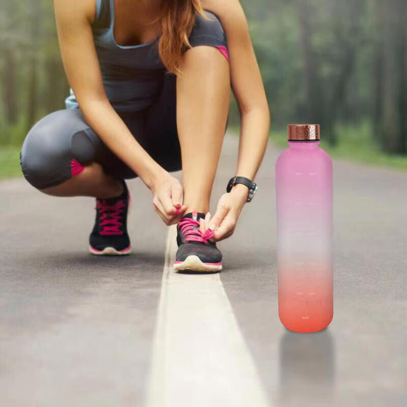 1L Water Bottle Drink Flask with Time Markings BPA Free Sport Gym Motivational