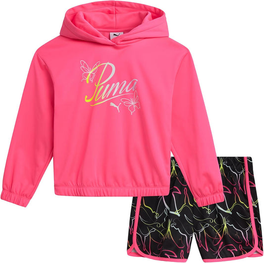 Girls Active Shorts Set - 2 Piece Performance Pullover Hoodie and Athletic Shorts - Cute Athletic Outfit for Girls (S-L)