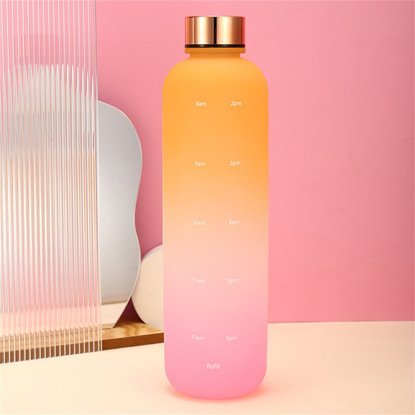 1L Water Bottle Drink Flask with Time Markings BPA Free Sport Gym Motivational