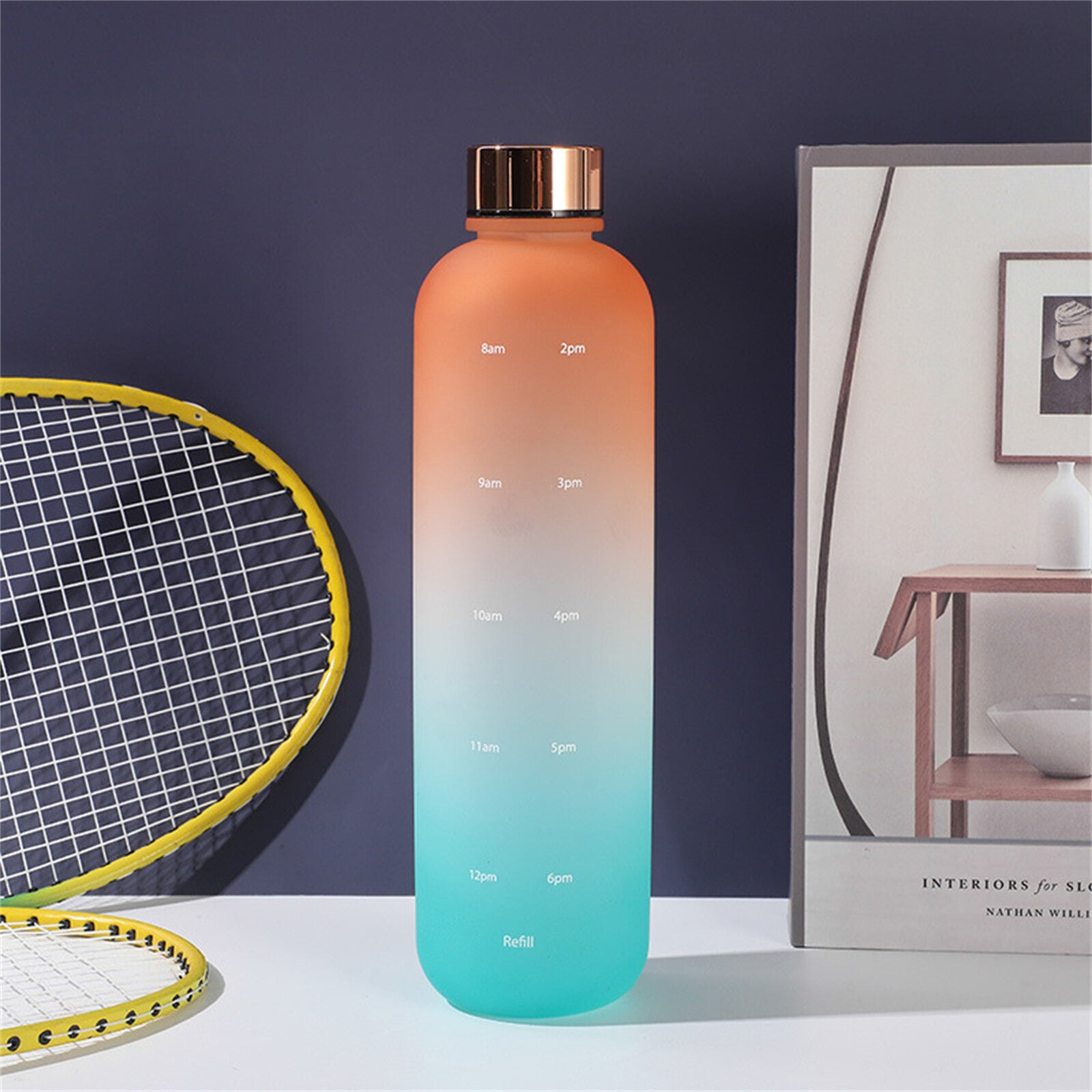 1L Water Bottle Drink Flask with Time Markings BPA Free Sport Gym Motivational