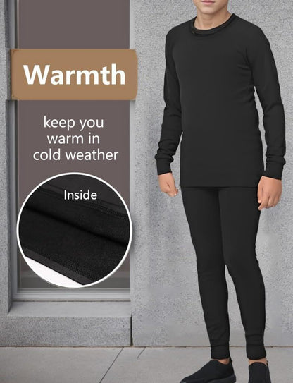 2 Sets Youth Boys Thermal Base Layer Long Johns Compression Leggings and Shirts Fleece Lined Underwear for Kids Girls