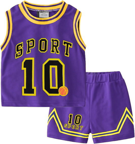 Kids Sports Shorts Sets Boys Jerseys Tracksuit 2 Piece Basketball Performance Tank Top and Mesh Shorts Set