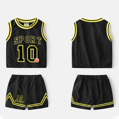 Kids Sports Shorts Sets Boys Jerseys Tracksuit 2 Piece Basketball Performance Tank Top and Mesh Shorts Set