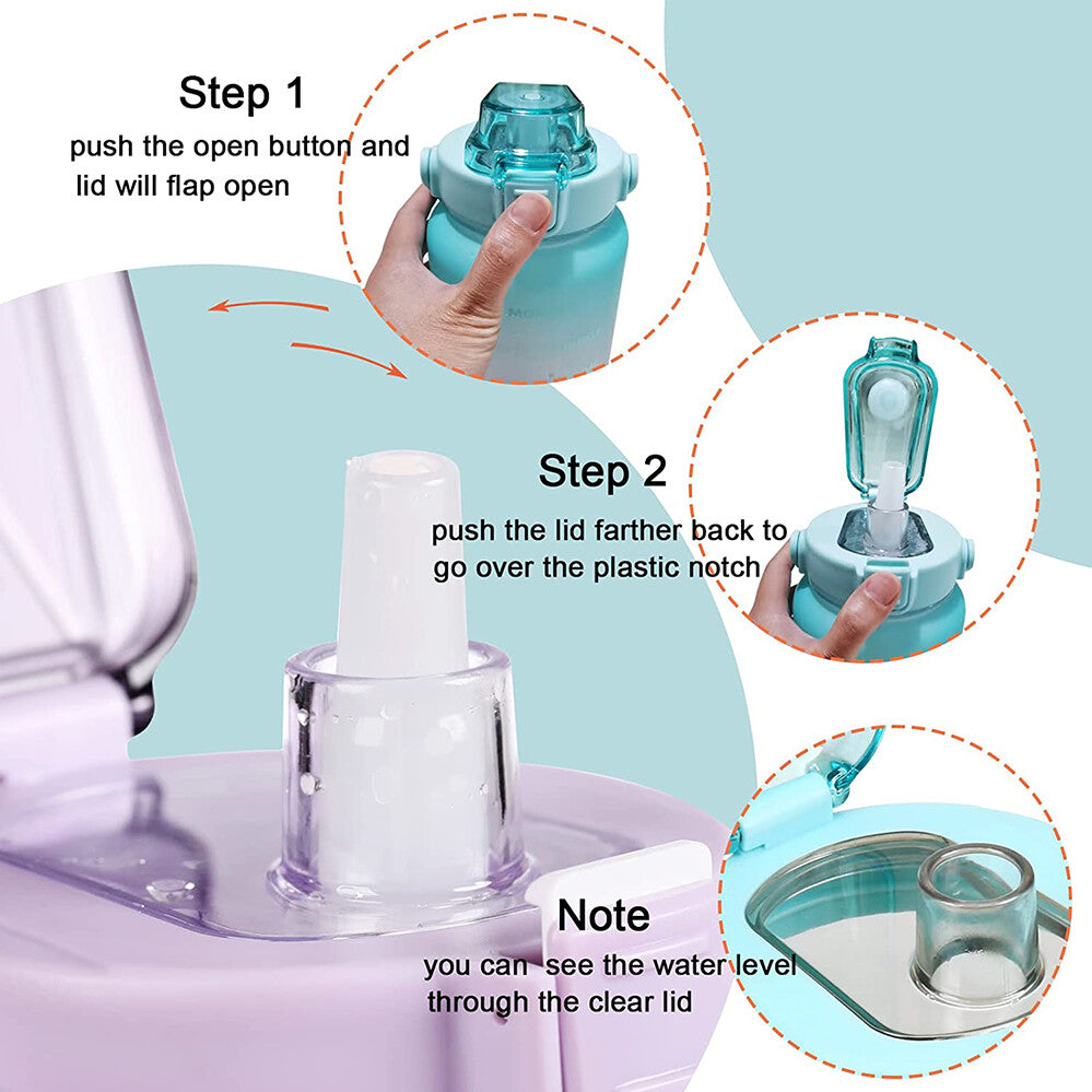 2L Sports Water Bottle Large Capacity Straw Time Motivational Cup Fitness Jugs