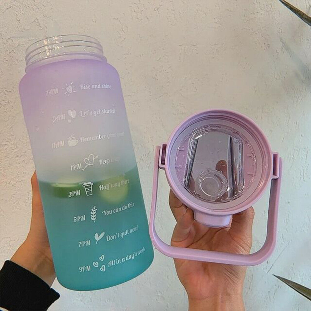 2L Sports Water Bottle Large Capacity Straw Time Motivational Cup Fitness Jugs