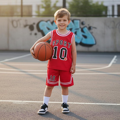 Kids Sports Shorts Sets Boys Jerseys Tracksuit 2 Piece Basketball Performance Tank Top and Mesh Shorts Set