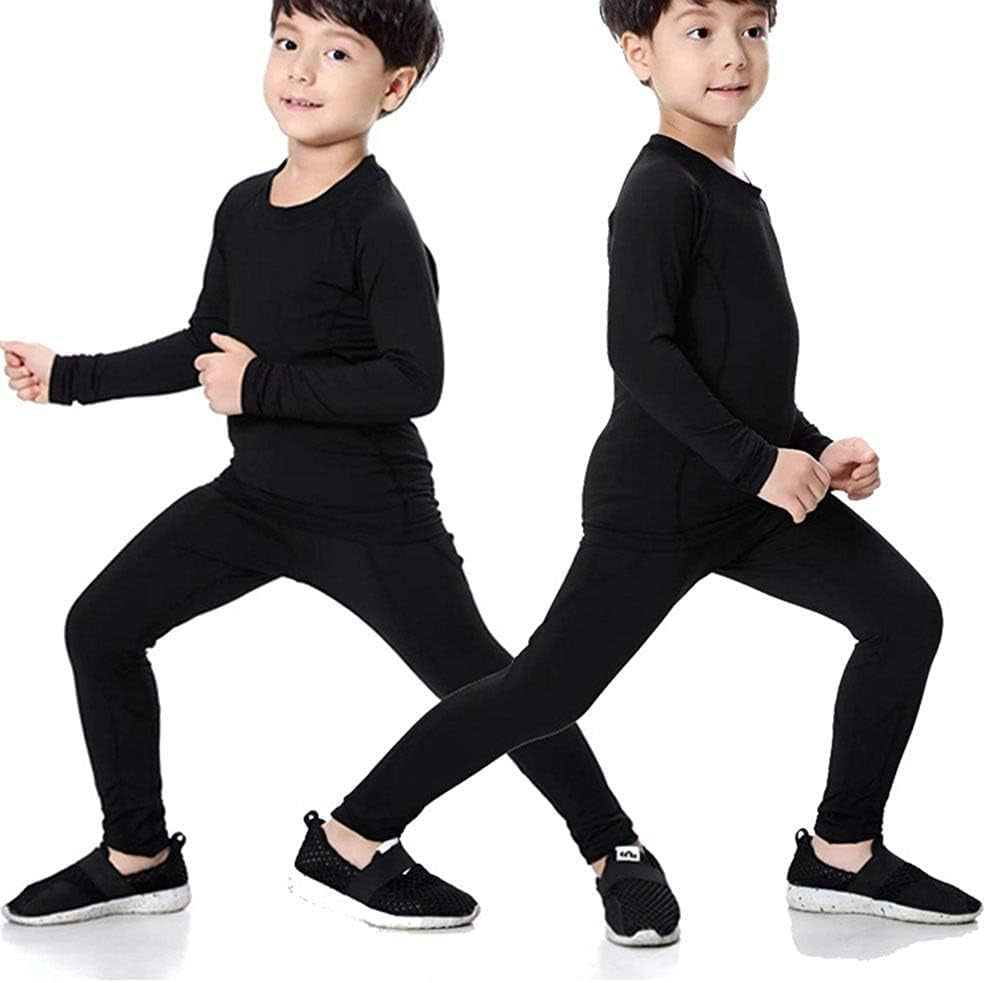 Boys Compression Sets Long Sleeve Shirts and Pant Set Base Layer Undershirt Compression Leggings Thermal Underwear