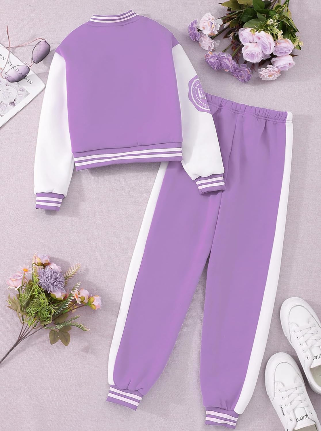 Girls Outfits 2 Piece Activewear Long Sleeve Baseball Jacket and Sweatpants Set Tracksuit