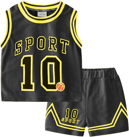 Kids Sports Shorts Sets Boys Jerseys Tracksuit 2 Piece Basketball Performance Tank Top and Mesh Shorts Set