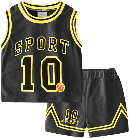 Kids Sports Shorts Sets Boys Jerseys Tracksuit 2 Piece Basketball Performance Tank Top and Mesh Shorts Set